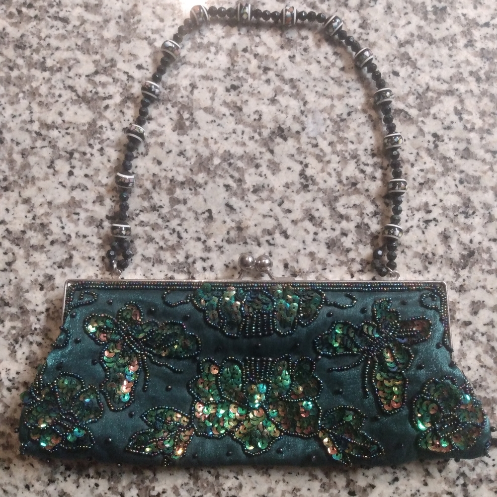 Emerald beaded butterfly clutch